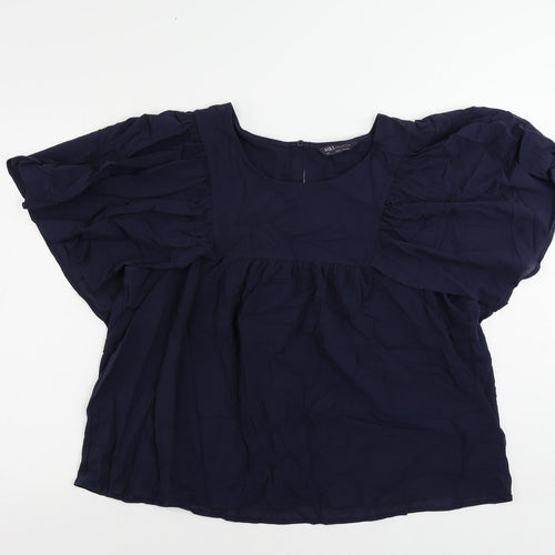 Marks and Spencer Womens Blue Cotton Basic Blouse Size 20 Round Neck