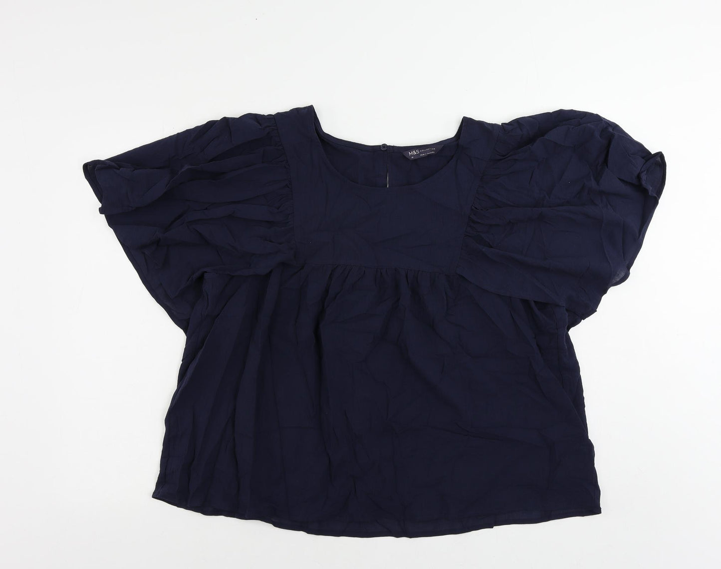 Marks and Spencer Womens Blue Cotton Basic Blouse Size 20 Round Neck