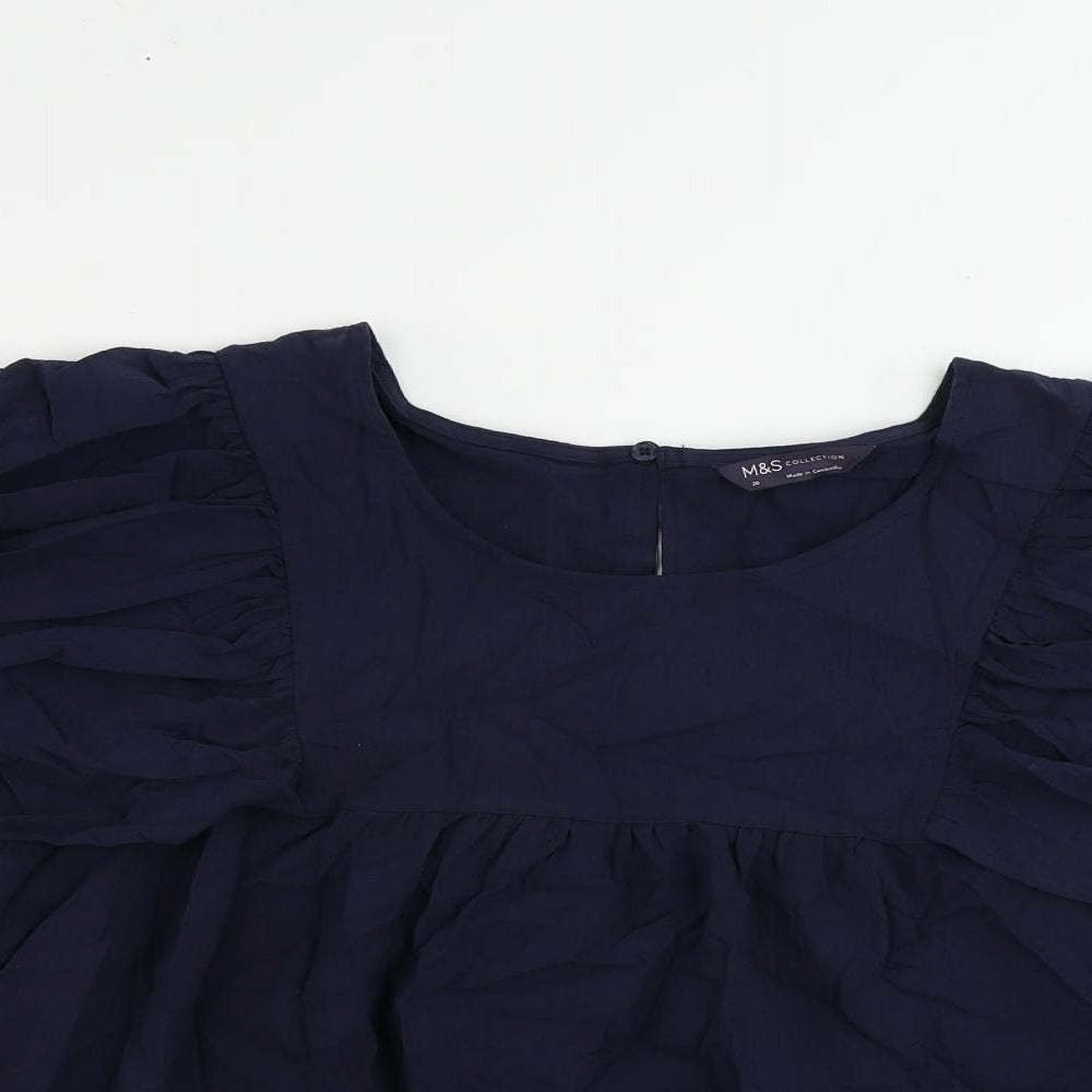 Marks and Spencer Womens Blue Cotton Basic Blouse Size 20 Round Neck