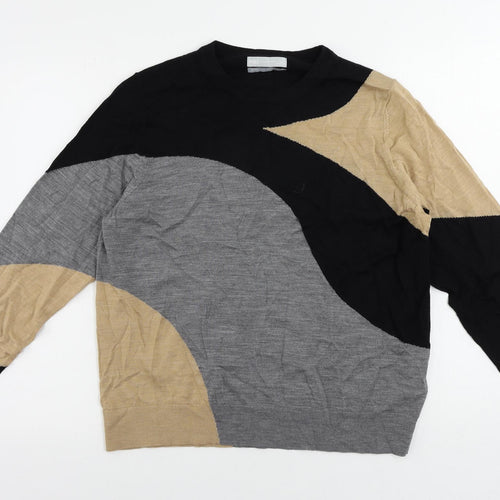 Marks and Spencer Womens Black Crew Neck Geometric Wool Pullover Jumper Size 18