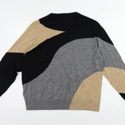 Marks and Spencer Womens Black Crew Neck Geometric Wool Pullover Jumper Size 18
