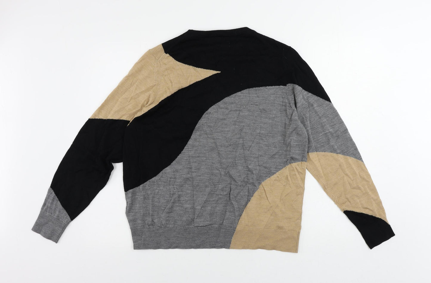 Marks and Spencer Womens Black Crew Neck Geometric Wool Pullover Jumper Size 18