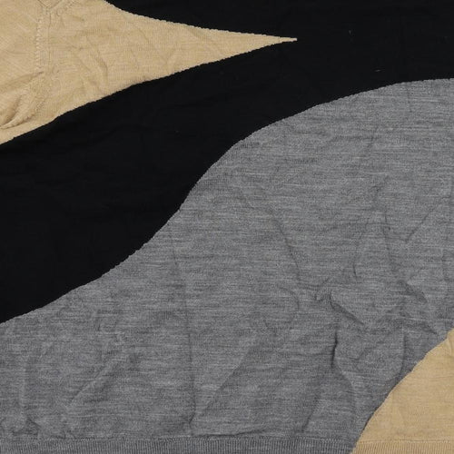 Marks and Spencer Womens Black Crew Neck Geometric Wool Pullover Jumper Size 18