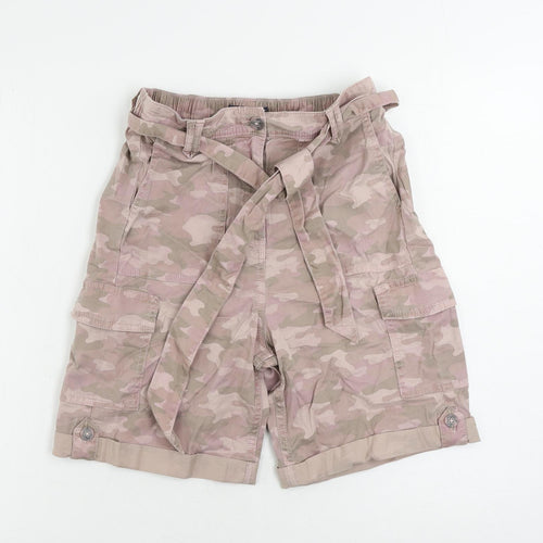 Marks and Spencer Womens Pink Camouflage Lyocell Cargo Shorts Size 8 L8 in Regular Zip - Belted