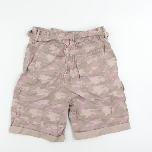Marks and Spencer Womens Pink Camouflage Lyocell Cargo Shorts Size 8 L8 in Regular Zip - Belted