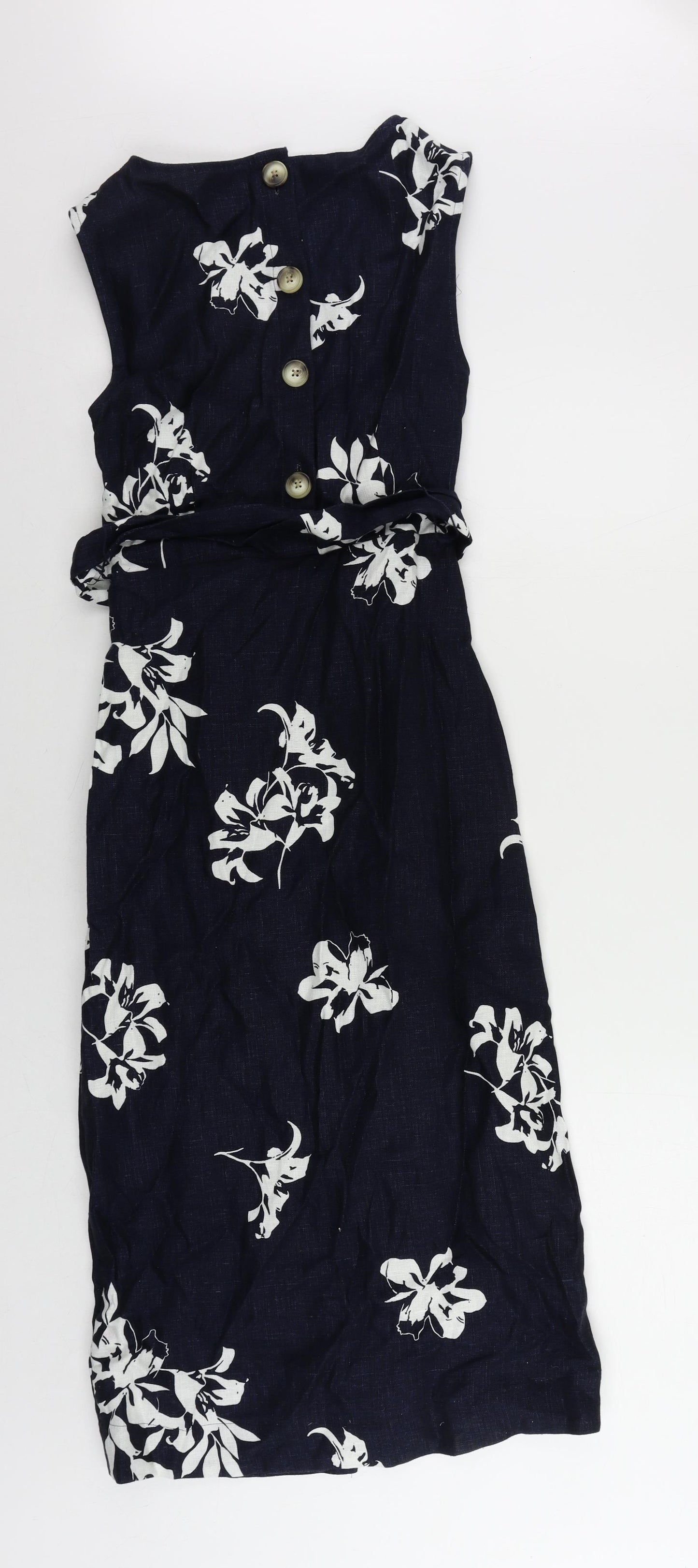 Autograph Womens Blue Floral Linen Sheath Size 6 Round Neck Zip