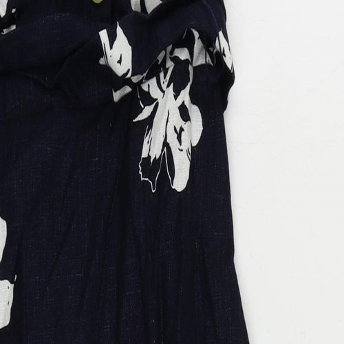 Autograph Womens Blue Floral Linen Sheath Size 6 Round Neck Zip