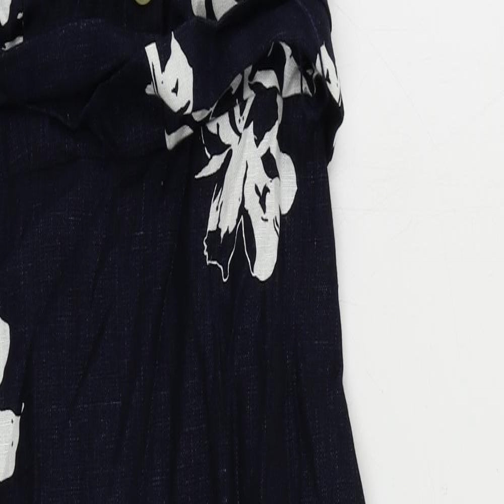Autograph Womens Blue Floral Linen Sheath Size 6 Round Neck Zip