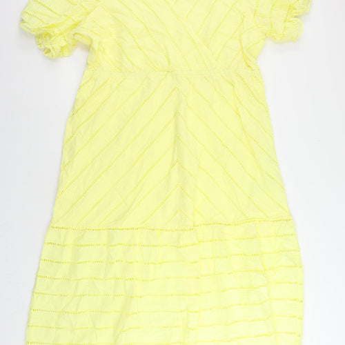 Marks and Spencer Womens Yellow Cotton Maxi Size 20 V-Neck Pullover - Broderie Anglaise