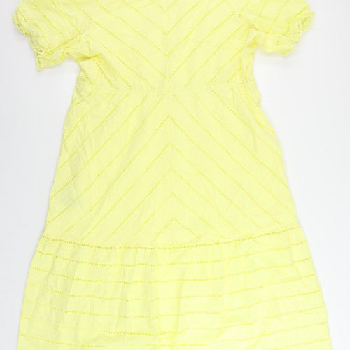 Marks and Spencer Womens Yellow Cotton Maxi Size 20 V-Neck Pullover - Broderie Anglaise