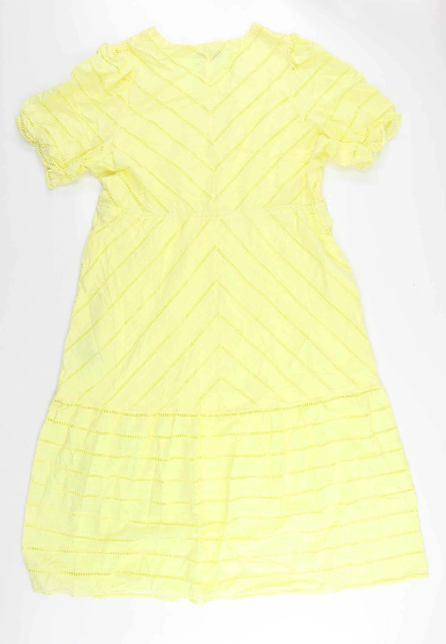 Marks and Spencer Womens Yellow Cotton Maxi Size 20 V-Neck Pullover - Broderie Anglaise