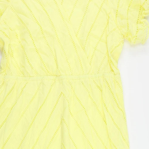 Marks and Spencer Womens Yellow Cotton Maxi Size 20 V-Neck Pullover - Broderie Anglaise