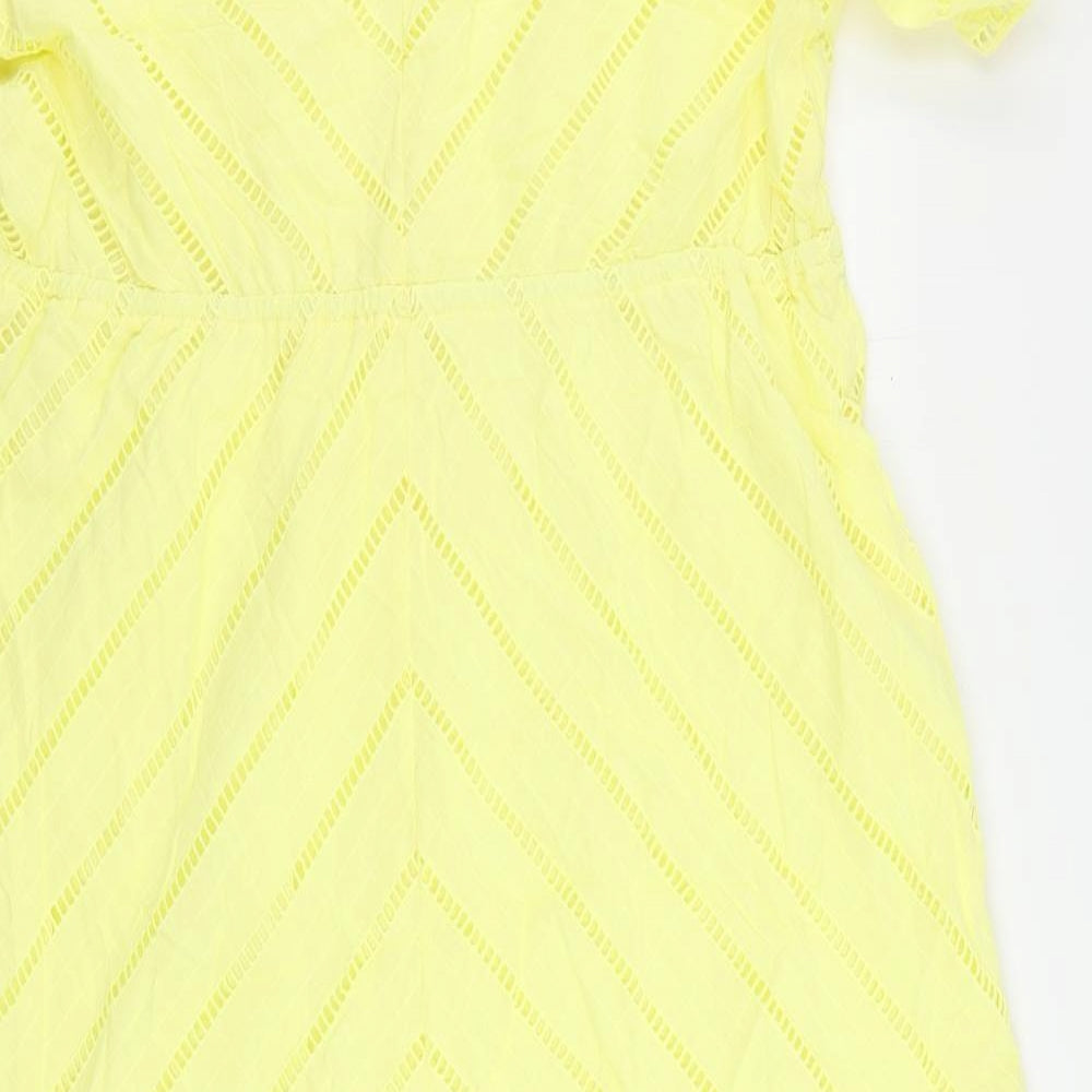 Marks and Spencer Womens Yellow Cotton Maxi Size 20 V-Neck Pullover - Broderie Anglaise