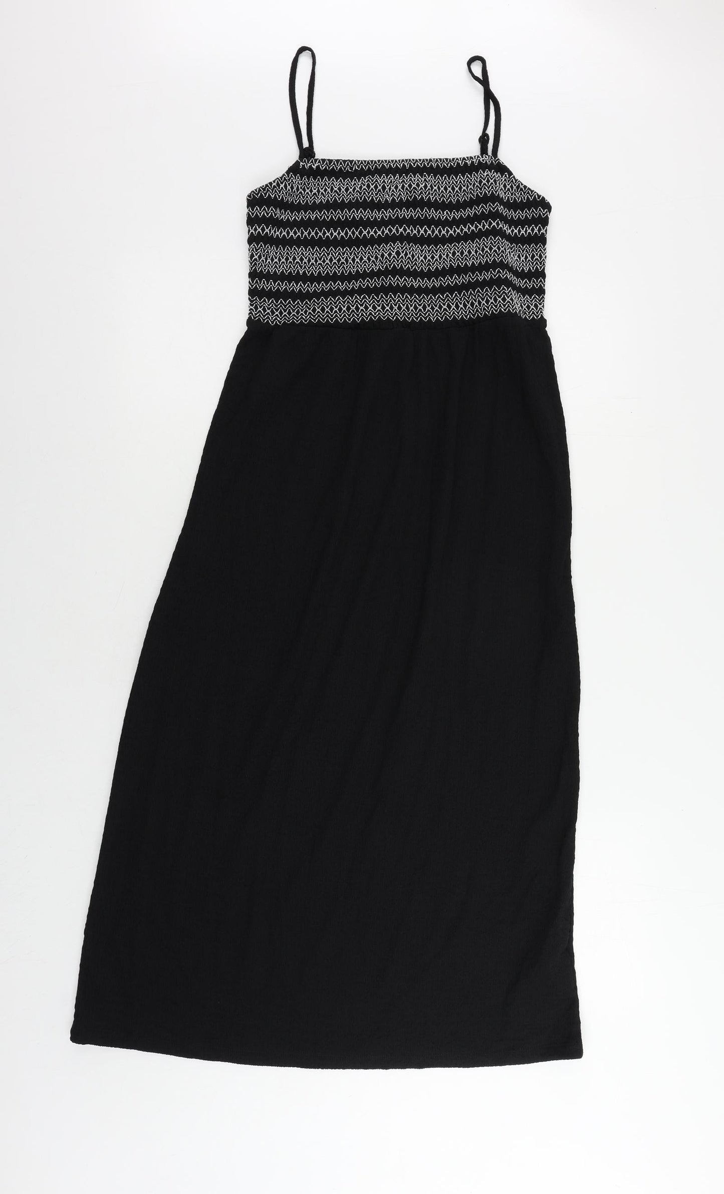Marks and Spencer Womens Black Polyester Slip Dress Size 6 Square Neck Pullover - Embroidered
