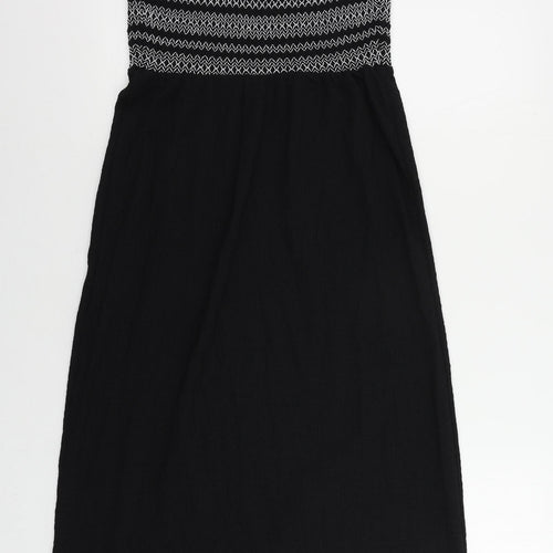 Marks and Spencer Womens Black Polyester Slip Dress Size 6 Square Neck Pullover - Embroidered