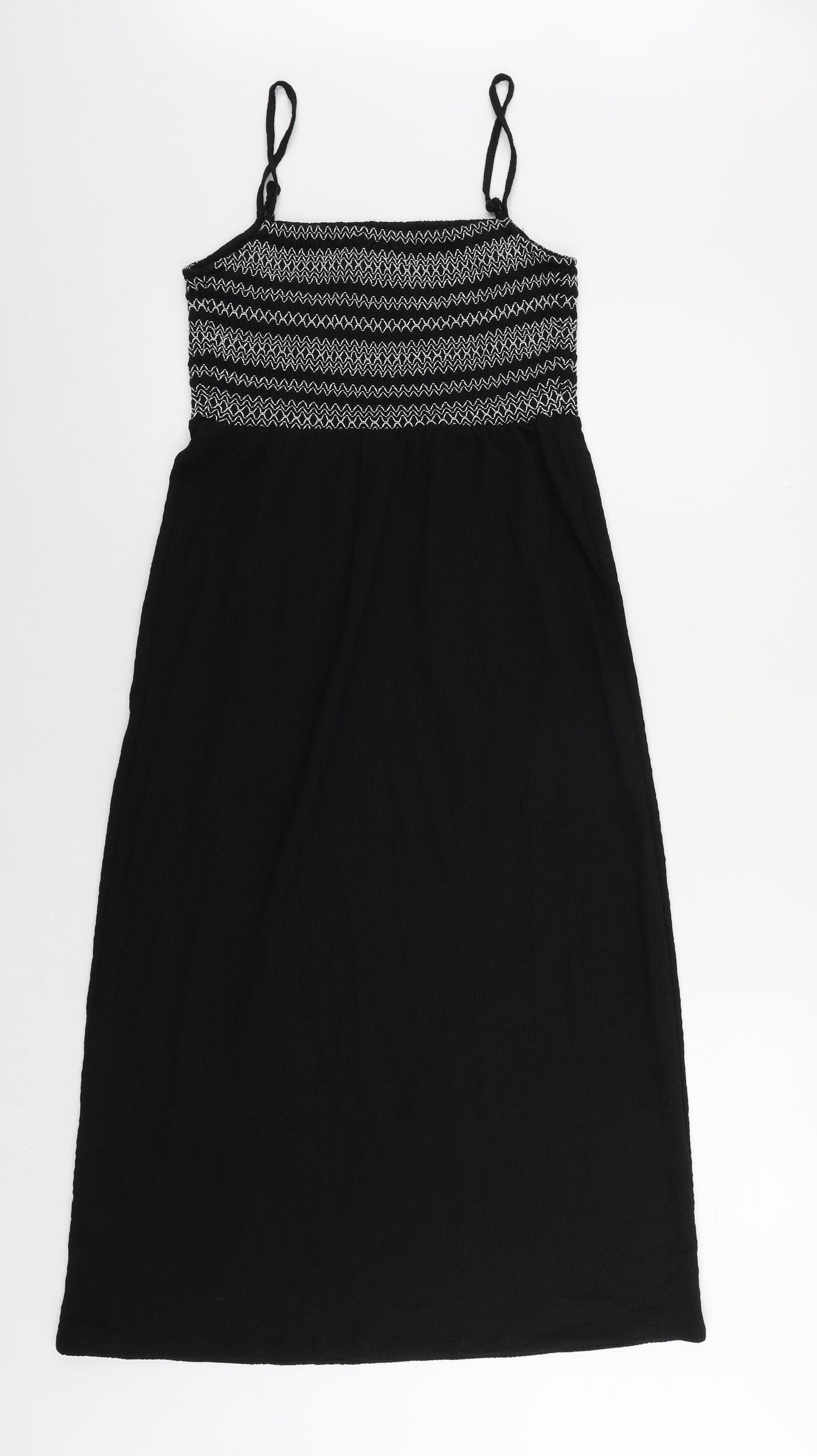 Marks and Spencer Womens Black Polyester Slip Dress Size 6 Square Neck Pullover - Embroidered