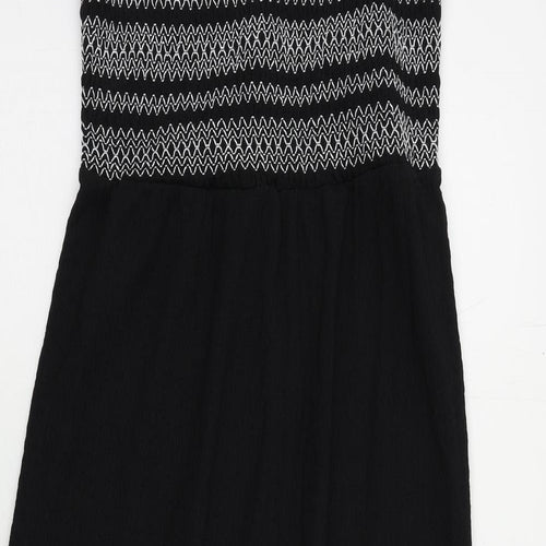 Marks and Spencer Womens Black Polyester Slip Dress Size 6 Square Neck Pullover - Embroidered