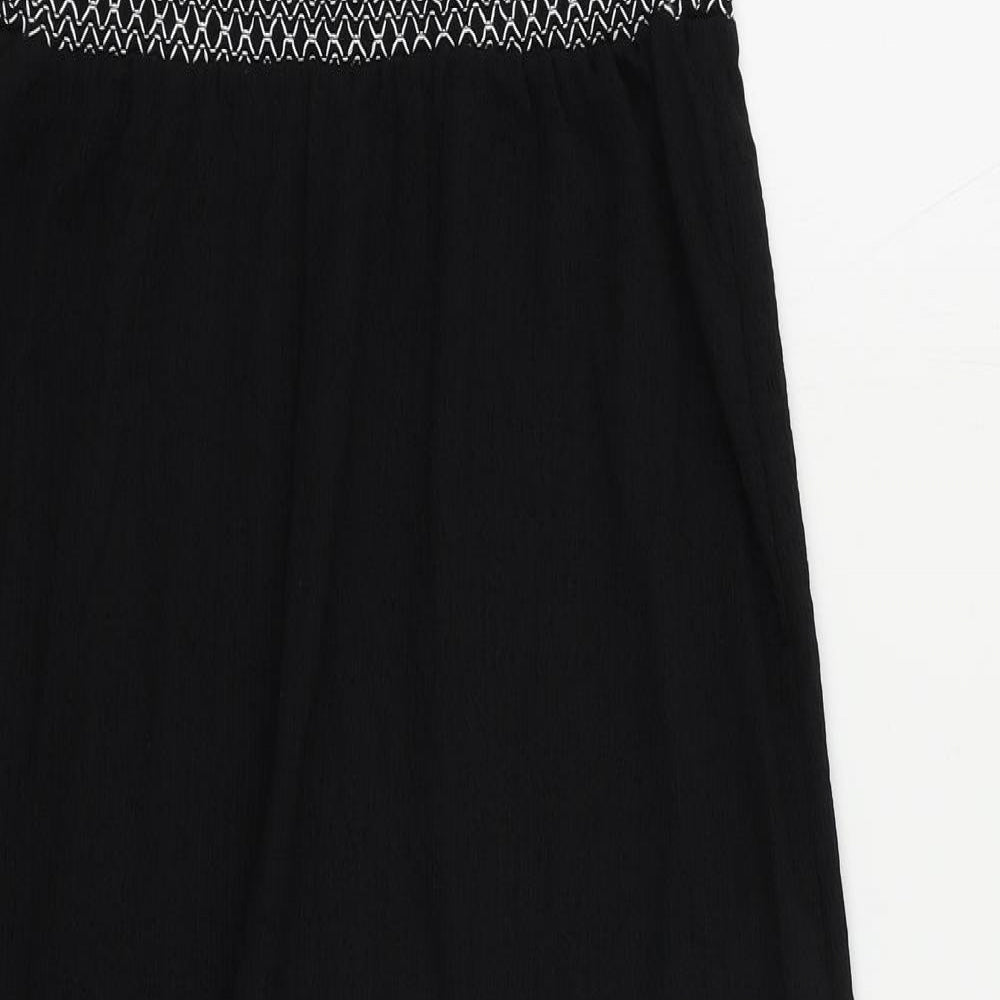 Marks and Spencer Womens Black Polyester Slip Dress Size 6 Square Neck Pullover - Embroidered