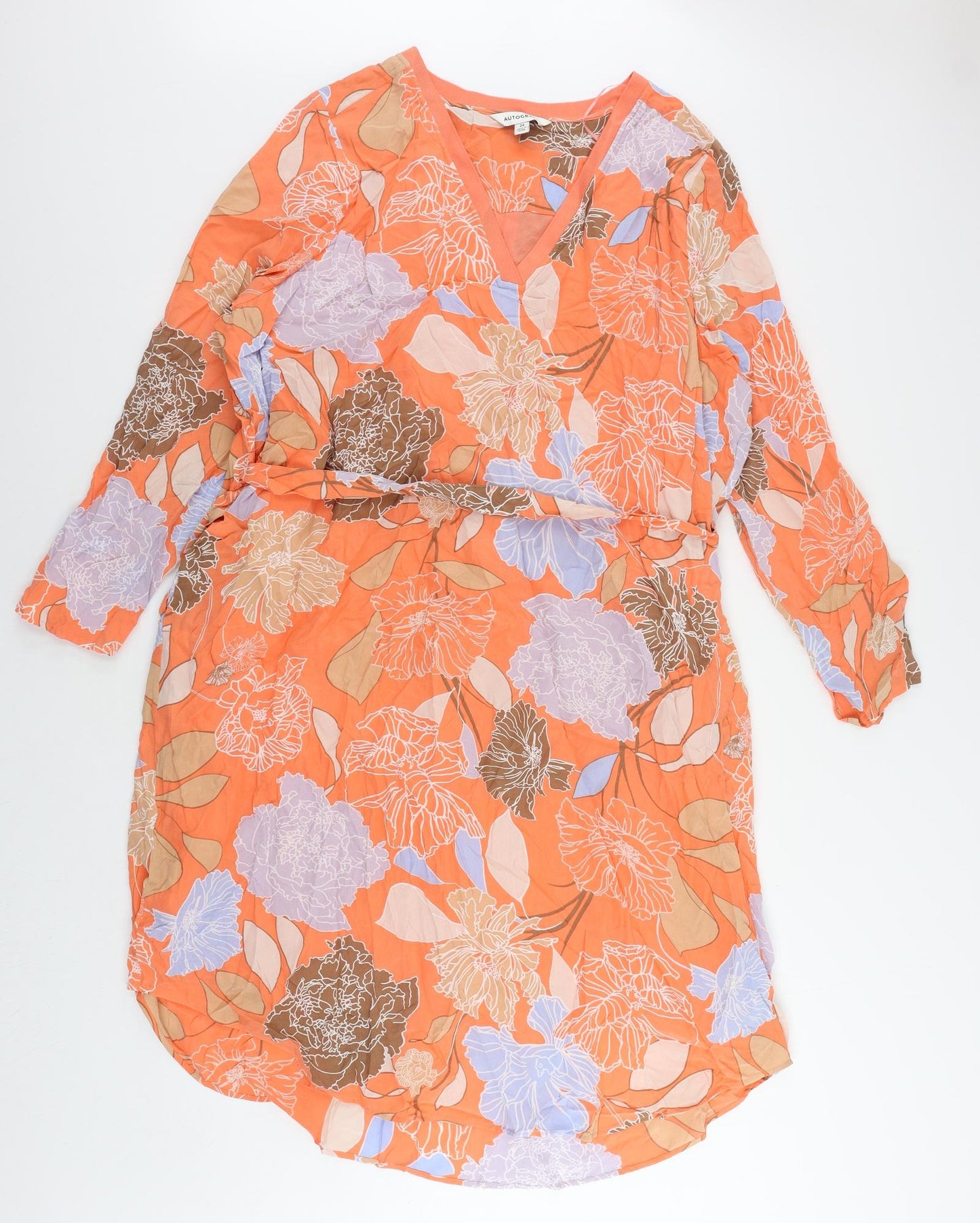 Autograph Womens Orange Floral Silk A-Line Size 24 V-Neck Pullover