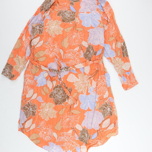 Autograph Womens Orange Floral Silk A-Line Size 24 V-Neck Pullover