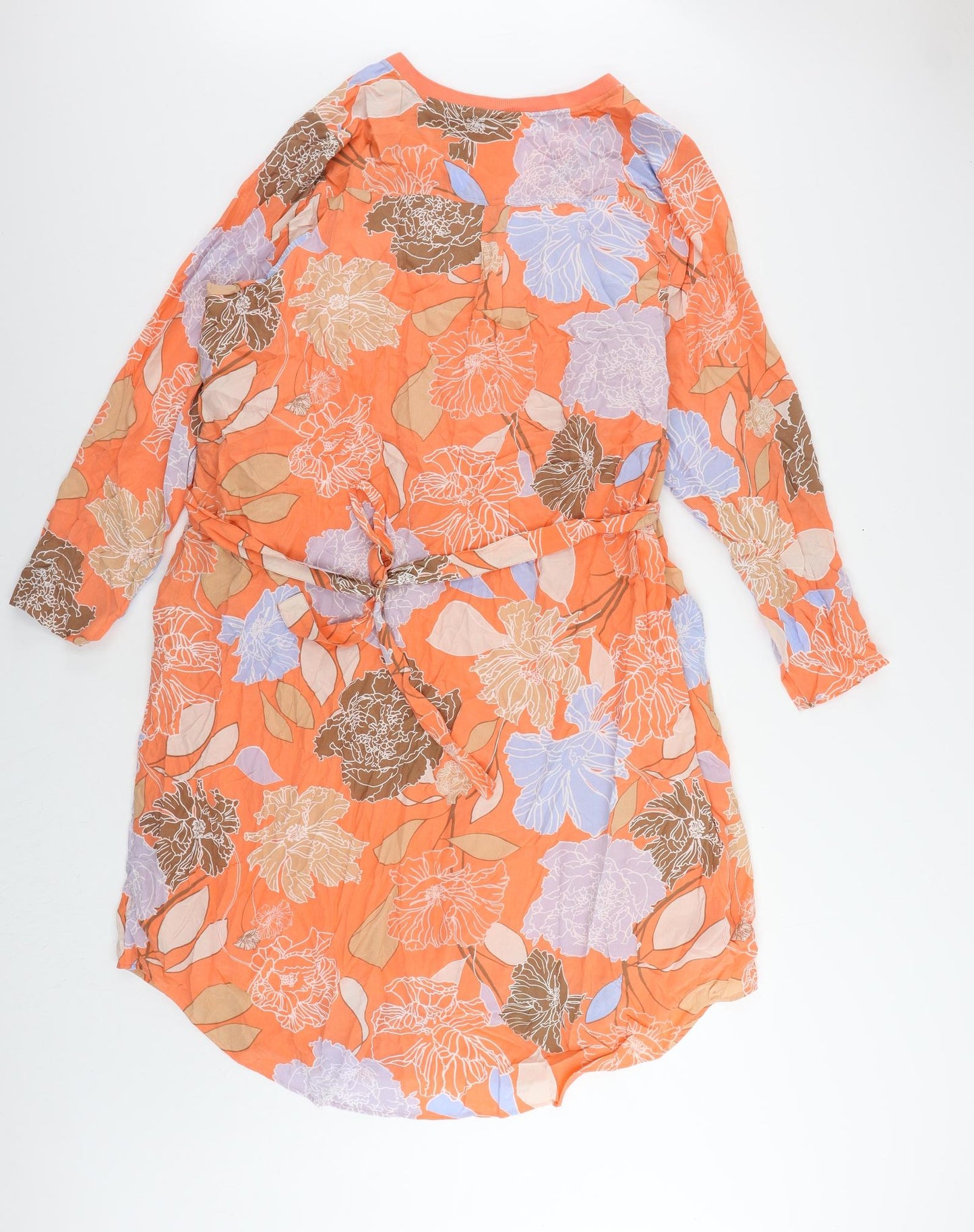 Autograph Womens Orange Floral Silk A-Line Size 24 V-Neck Pullover