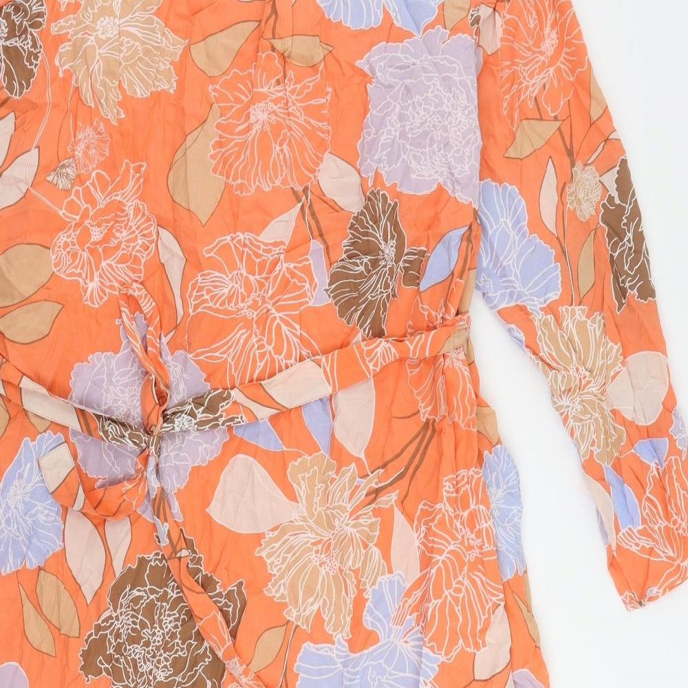 Autograph Womens Orange Floral Silk A-Line Size 24 V-Neck Pullover