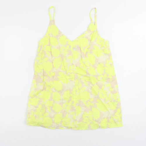 Marks and Spencer Womens Yellow Floral Linen Camisole Tank Size 6 V-Neck