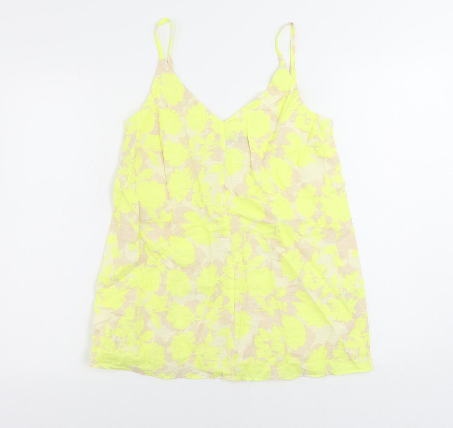 Marks and Spencer Womens Yellow Floral Linen Camisole Tank Size 6 V-Neck