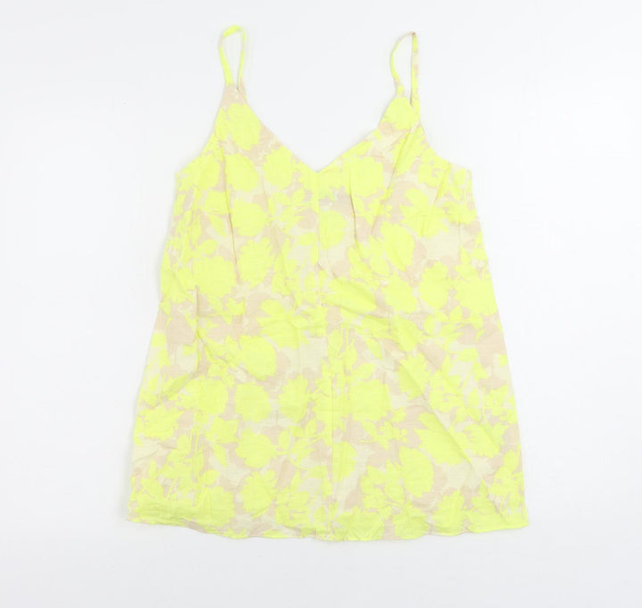 Marks and Spencer Womens Yellow Floral Linen Camisole Tank Size 6 V-Neck