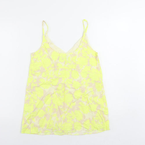 Marks and Spencer Womens Yellow Floral Linen Camisole Tank Size 6 V-Neck
