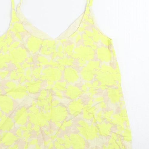 Marks and Spencer Womens Yellow Floral Linen Camisole Tank Size 6 V-Neck