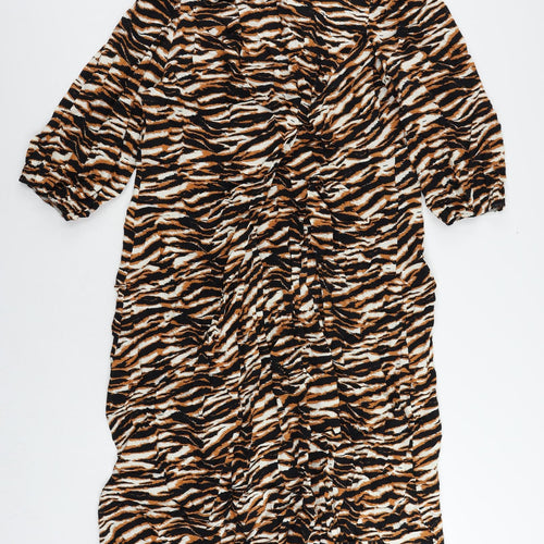 Marks and Spencer Womens Brown Animal Print Viscose A-Line Size 24 Round Neck Button