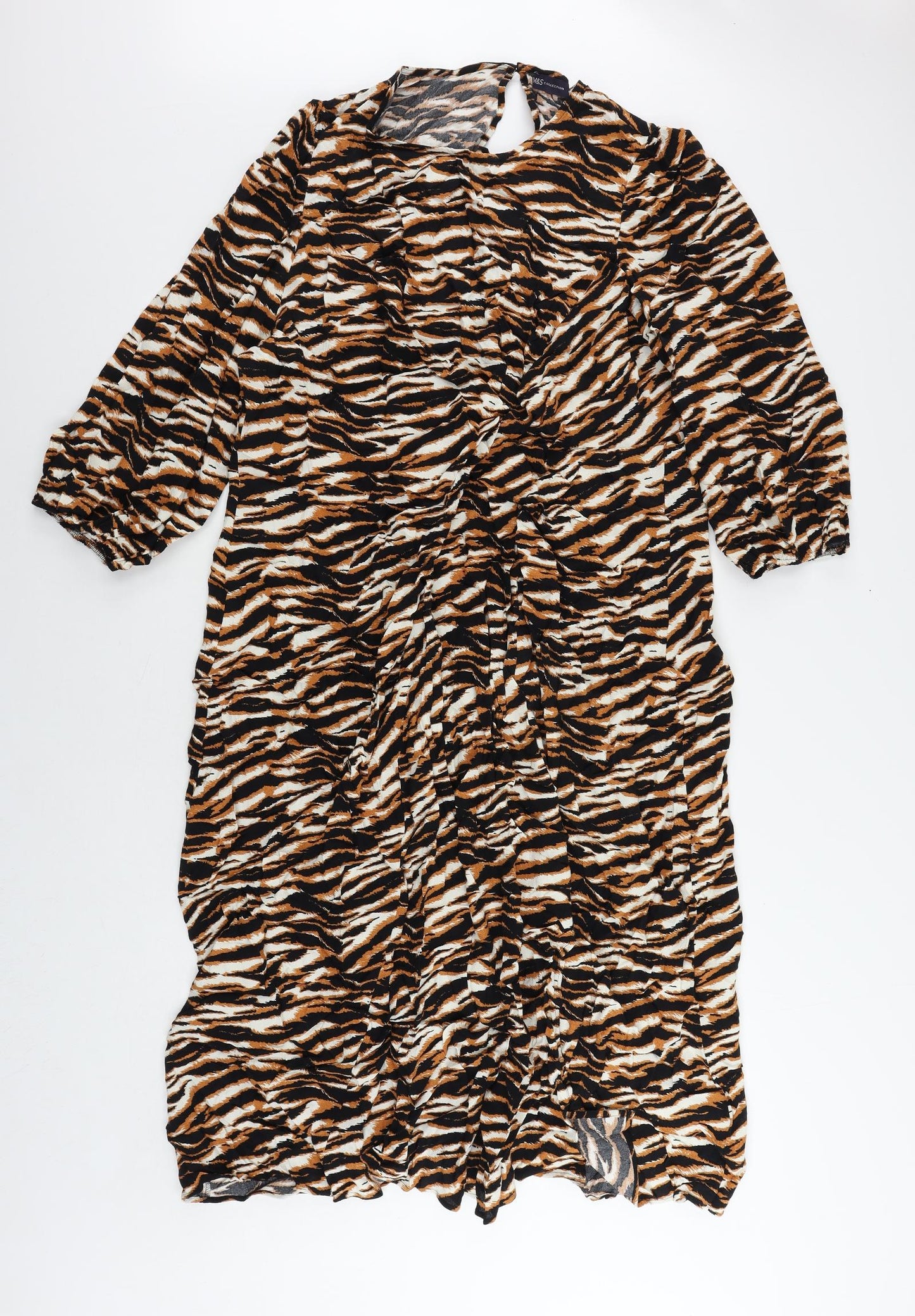 Marks and Spencer Womens Brown Animal Print Viscose A-Line Size 24 Round Neck Button