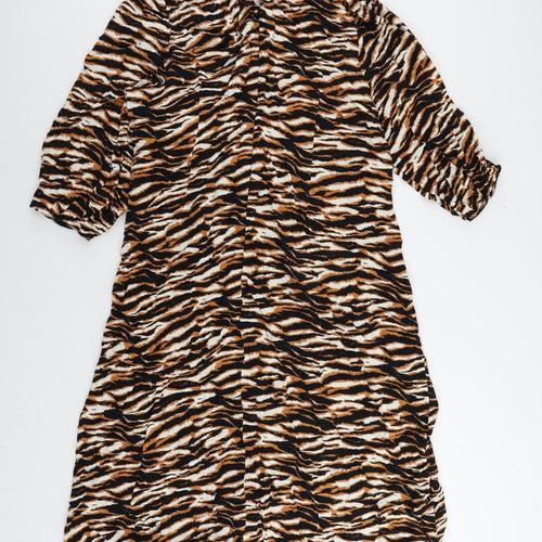 Marks and Spencer Womens Brown Animal Print Viscose A-Line Size 24 Round Neck Button