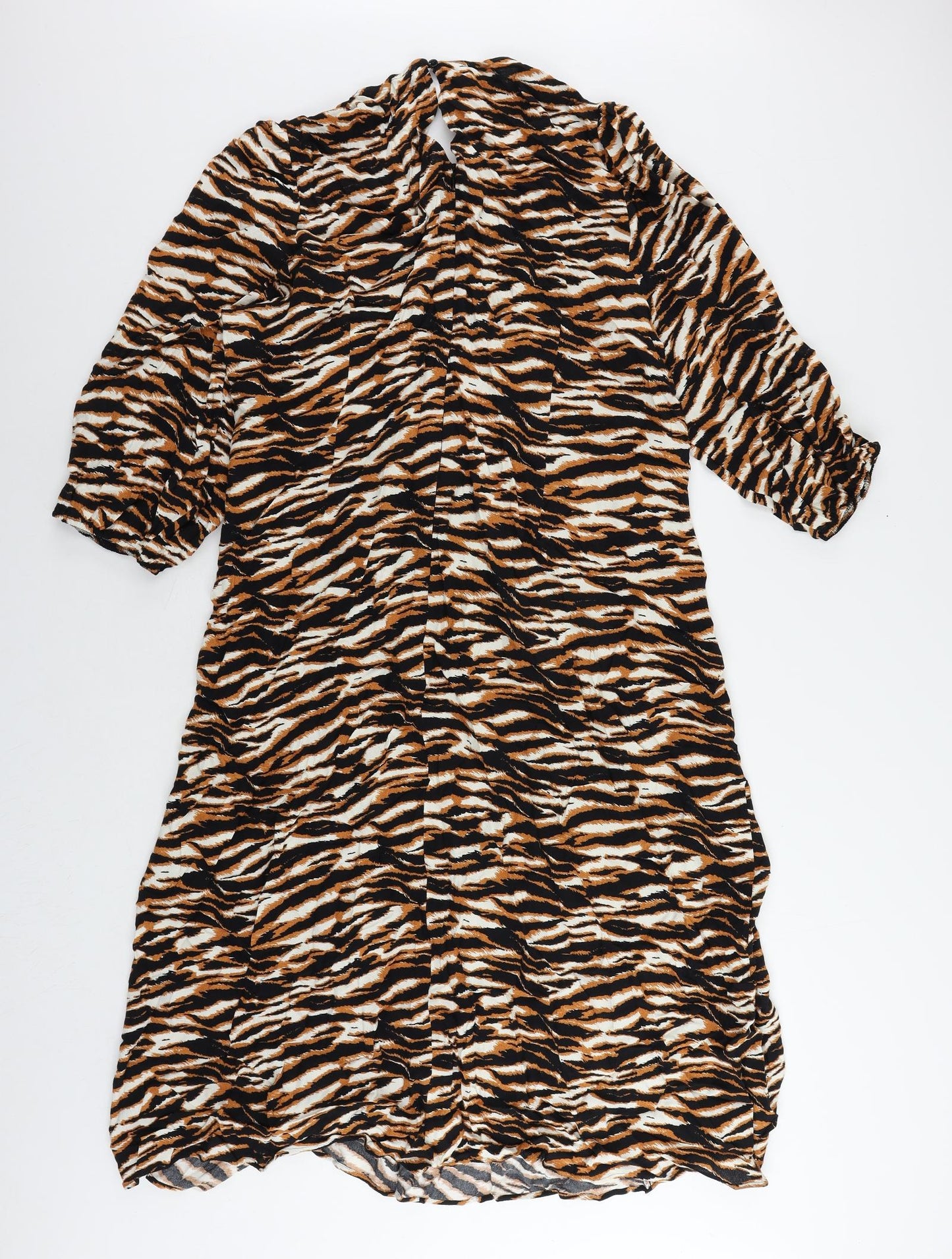 Marks and Spencer Womens Brown Animal Print Viscose A-Line Size 24 Round Neck Button