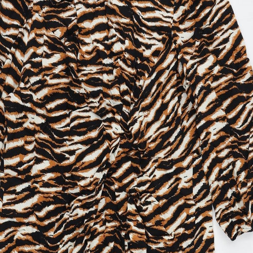 Marks and Spencer Womens Brown Animal Print Viscose A-Line Size 24 Round Neck Button