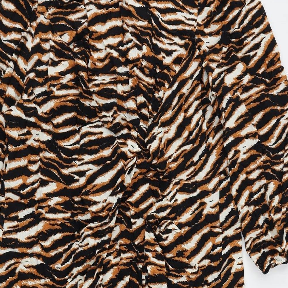 Marks and Spencer Womens Brown Animal Print Viscose A-Line Size 24 Round Neck Button