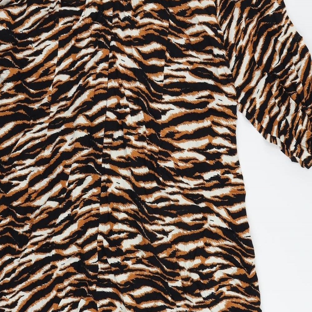 Marks and Spencer Womens Brown Animal Print Viscose A-Line Size 24 Round Neck Button