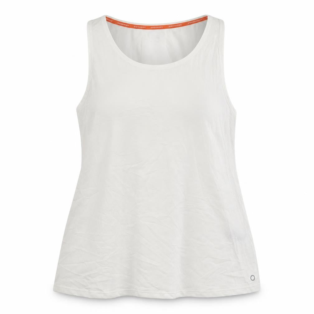 Front view of Goodmove women’s white polyester pullover tank, size UK 18, round neck pullover