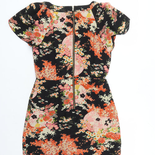 Oasis Womens Black Floral Polyester A-Line Size 10 V-Neck Zip - Lined