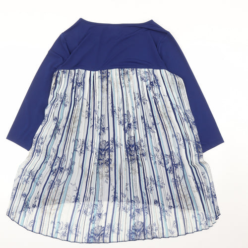 Attitudes Womens Blue Floral Polyester Basic Blouse Size M Round Neck - Pleated Back