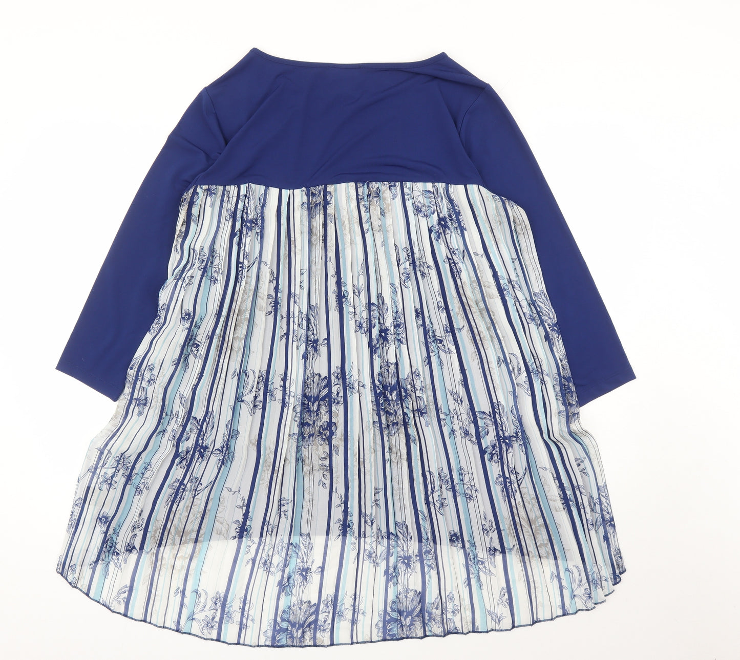 Attitudes Womens Blue Floral Polyester Basic Blouse Size M Round Neck - Pleated Back