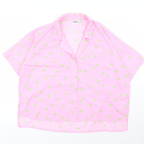 Noisy may Womens Pink Floral Polyester Basic Button-Up Size XL Collared