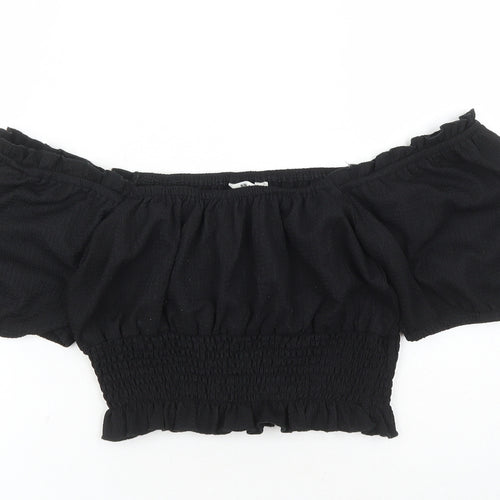 Brave Soul Womens Black Polyester Cropped Blouse Size L Off the Shoulder