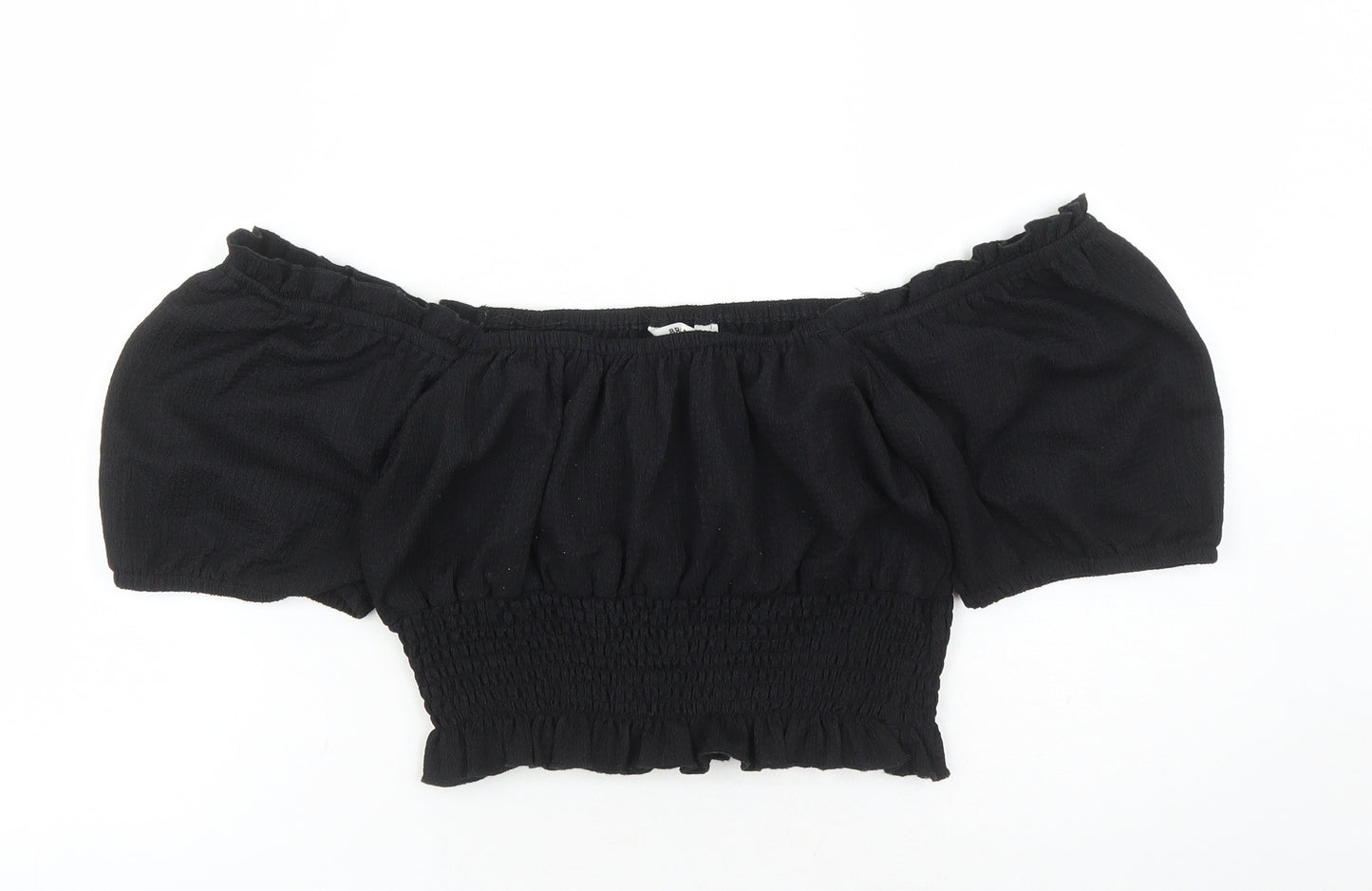 Brave Soul Womens Black Polyester Cropped Blouse Size L Off the Shoulder