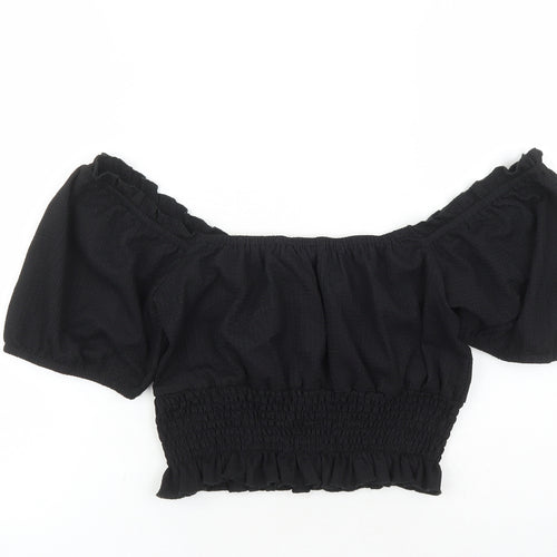Brave Soul Womens Black Polyester Cropped Blouse Size L Off the Shoulder