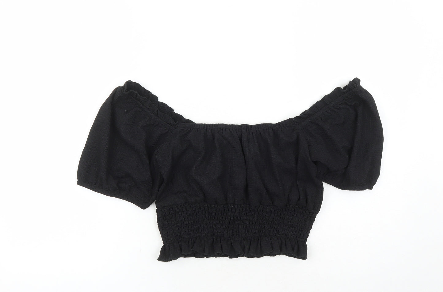 Brave Soul Womens Black Polyester Cropped Blouse Size L Off the Shoulder