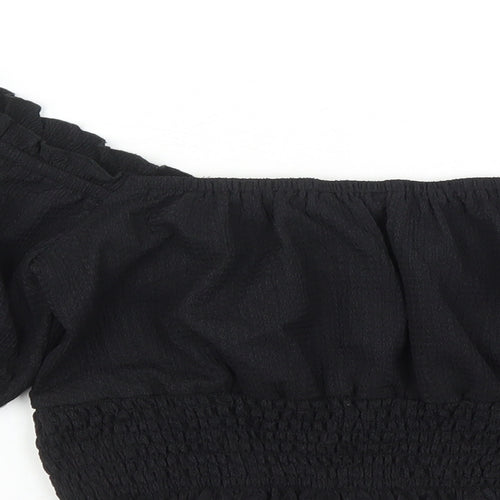 Brave Soul Womens Black Polyester Cropped Blouse Size L Off the Shoulder