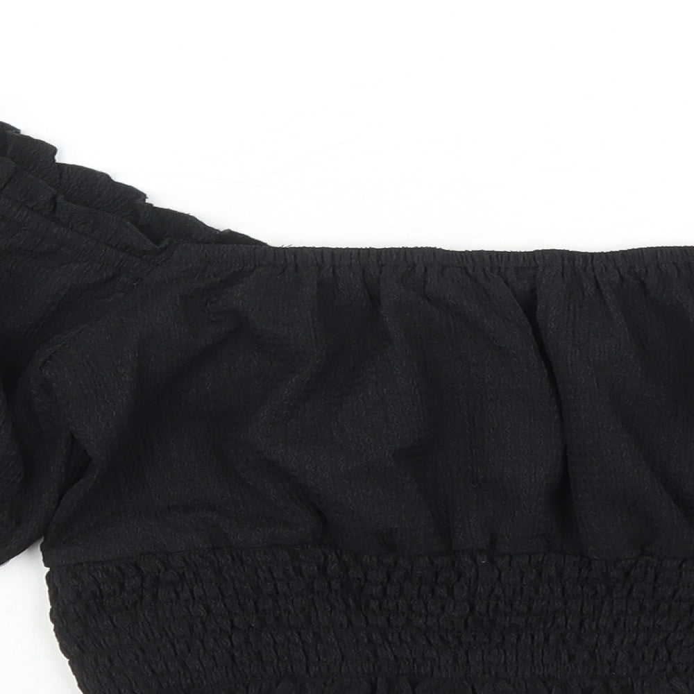 Brave Soul Womens Black Polyester Cropped Blouse Size L Off the Shoulder