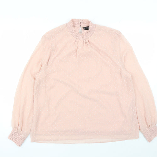 Dorothy Perkins Womens Pink Geometric Polyester Basic Blouse Size 14 Mock Neck